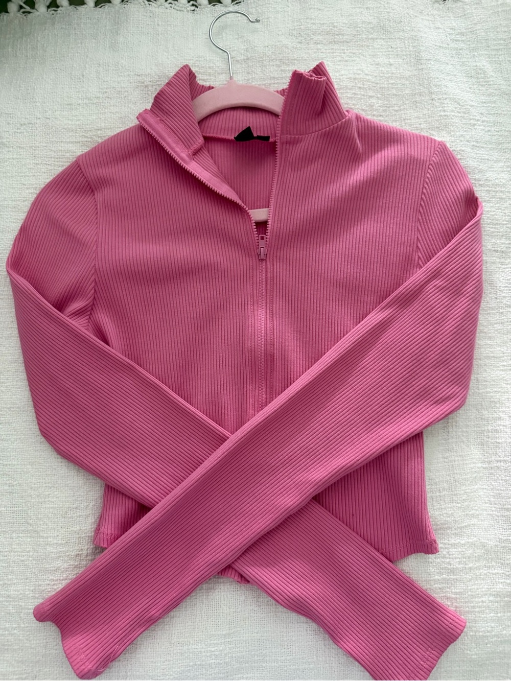 Pink Ribbed Half-Zip Women's Sweater